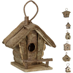 Maison d'oiseau déco à accrocher, maisonnette bois non travaillé, nid, pour balcon, terrasse,jardin Designs, nature - Relaxdays