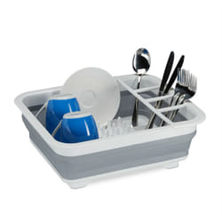 Relaxdays - gouttoir pliable, vaisselle porte-couverts pliant, évier cuisine, camping plastique silicone, blanc gris