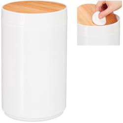 Relaxdays - poubelle salle de bain 5l, couvercle oscillant en bambou, moderne, plastique, 5,5 l, h x d 26,5 x 18 cm, blanc