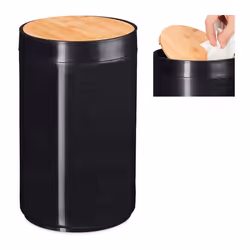 Relaxdays poubelle salle de bain 5l couvercle oscillant en bambou moderne plastique 55 L H x D 265 x 18 cm noir
