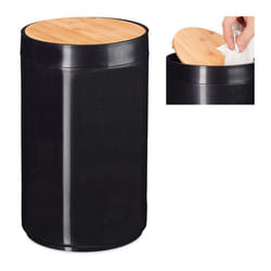 Relaxdays poubelle salle de bain 5l couvercle oscillant en bambou moderne plastique 55 L H x D 265 x 18 cm noir