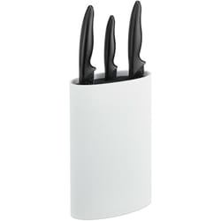 Relaxdays - Rangement couteaux, ovale, non garni, avec insert en tiges plastiques, h x l x p 22 x 16,5 x 6,5 cm, blanc