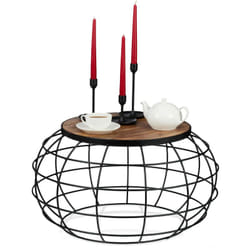 Relaxdays Table basse, bois manguier et fer, ronde, basse,Salon, style industriel, Hxd 36 x 67, nature