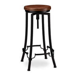 Relaxdays Tabouret de Bar, Design industriel, pivotant, Chaise haute ronde, Hauteur 77,5 cm max. fer bois, noir/marron