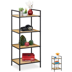 Relaxdays - tagère 4 étages, bambou & métal, étagère ouverte, salon, cuisine, HxLxP: env. 95 x 39 x 32,5 cm, brun-noir