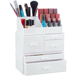 Relaxdays - Organisateur cosmétiques 3 parties boîte rangement maquillage Make up 21 compartiments acrylique, blanc