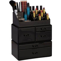 Relaxdays - Organisateur cosmétiques 3 parties boîte rangement maquillage Make up 21 compartiments acrylique, noir