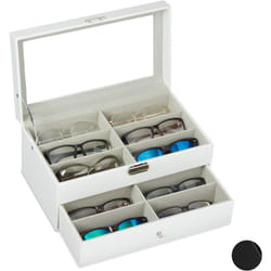 Relaxdays - Boîte à lunettes pour 12 paires, Rangement montures, cuir artificiel 15,5 x 33,5 x 19,5 cm, coffre, blanc