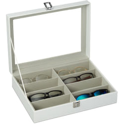 Relaxdays - Etui à lunettes pour 8 paires, Rangement à lunettes de soleil, 8,5 x 33,5 x 24,5 cm, Coffre en cuir, blanc