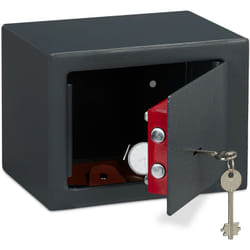 Relaxdays - Coffre-fort avec clé, Panneton double, Fixation au mur ou au sol, petit coffre-fort, hlp: 17x23x17, gris foncé