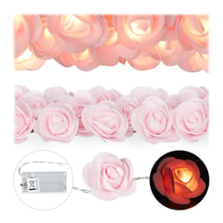 Relaxdays - Guirlande lumineuse de 20 roses led, à piles pour mariages, St Valentin, lumière chaude, rose