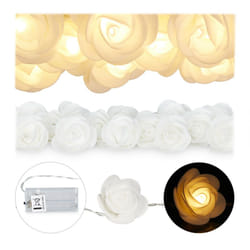 Relaxdays - Guirlande lumineuse de 20 roses led, à piles pour mariages, St Valentin, lumière chaude, blanche