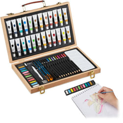 Relaxdays - Coffret pour peinture, avec 56 pièces, gomme et aiguisoir, en bois, crayons à mine et couleur,aquarelle
