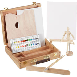 Relaxdays - Coffret de peinture,22 pièces set peintre,bois Mannequin,palette de mélange, pinceau, chevalet, toile,couleurs