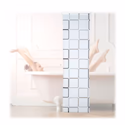 Le store de salle de bain semi-transparent au design Rétro avec carrés blancs et gris se fixe simplement à votre plafond et r ...