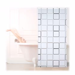 Le store de salle de bain semi-transparent au design Rétro avec carrés blancs et gris se fixe simplement à votre plafond et r ...