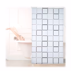 Le store de salle de bain semi-transparent au design Rétro avec carrés blancs et gris se fixe simplement à votre plafond et r ...