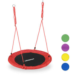 Relaxdays - Balançoire nid d'oiseau rond 90 cm à suspendre enfant adulte jardin extérieur ø 90 cm, 100 kg , rouge