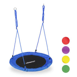 Relaxdays - Balançoire nid d'oiseau rond 90 cm à suspendre enfant adulte jardin extérieur ø 90 cm, 100 kg, bleu