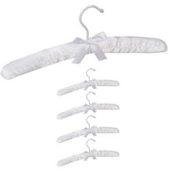 Relaxdays - Cintre en satin, Set de 5, Cintre rembourré doux pour vestes, Crochet rotatif 360°, 38 cm, noeud, blanc