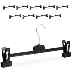 Relaxdays - Cintres à Pantalon, set de 10, plastique Pinces plastique pour Jupes antidérapant, 14 x 36 x 3 cm, noir