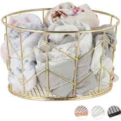 Relaxdays - Corbeille fil de fer, Panier métal, pot rangement vêtement Accessoires, cosmétiques, ∅ 22 cm, doré