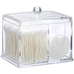 Relaxdays - Distributeur coton-tiges, acrylique, grande boîte couvercle, rangement, salle de bain, coiffeuse, transparent