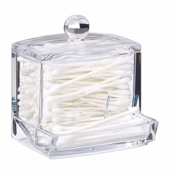 Relaxdays Distributeur coton-tiges acrylique petite boîte couvercle rangement salle de bain coiffeuse transparent