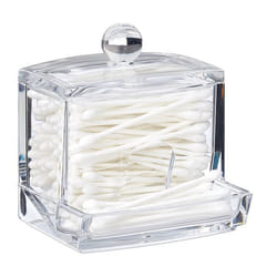 Relaxdays Distributeur coton-tiges acrylique petite boîte couvercle rangement salle de bain coiffeuse transparent