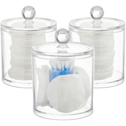Relaxdays - Distributeur coton démaquillant, Boite coton, Range coton organiseur couvercle Set de 3, transparent