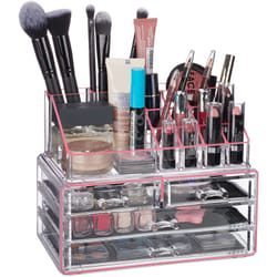 Relaxdays Organisateur cosmétiques 2 parties boîte rangement maquillage Make up 12 porte-crayons, rose rayé