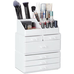 Relaxdays - Organiseur de Cosmétiques 6 Tiroirs 22 Casiers Rangement Make-Up Tour à Maquillage Acrylique Blanc