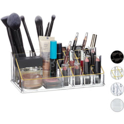 Relaxdays - Organisateur Cosmétique Acrylique Rangement Make-Up 16 Casier Maquillage Support Rouge à Lèvre, Doré
