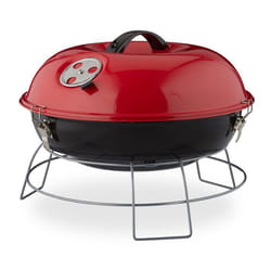 Relaxdays barbecue rond portable couvercle pique nique grosse surface de cuissoncharbon de bois d.36 cm. rouge
