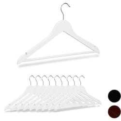 Relaxdays - Cintre en bois set de 10, traverse pantalon 44,5 cm, encoche robe jupe chemise, Crochet pivotant 360°, blanc