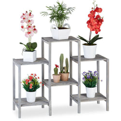 Relaxdays - Etagère à fleurs, Design simple-chic, Intérieur, Salon, cuisine, étagère à plantes, hlp 70 x 89 x 27 cm, gris