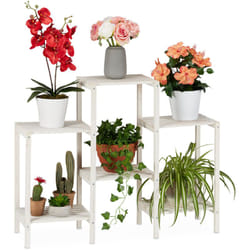 Relaxdays Etagère à fleurs en bois, Espace de rangement pour plantes, Escalier à fleurs décoratif d’intérieur, blanc, M