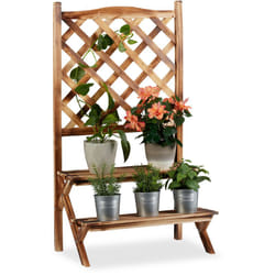 Relaxdays Etagère à fleurs Treillis bois escalier plantes échelle étagère plantes Grille 2 marches, brûlé