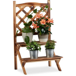 Relaxdays - Etagère à fleurs Treillis bois escalier plantes échelle étagère plantes Grille 2 marches, brûlé