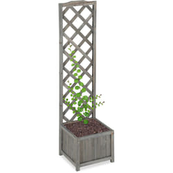 Relaxdays - Jardinière avec treillis espalier Tuteur plantes grimpantes bac à fleurs bois vigne lierre 25L, 147cm, gris