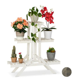 Relaxdays - Escalier à fleurs, Étagère bois, Escalier plantes, 3 niveaux, intérieur, HxlxP: 83 x 83 x 25 cm, blanc