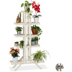 Relaxdays - Escalier à fleurs, Étagère bois, Escalier plantes, 5 niveaux, intérieur, Shabby,142x83x25 cm, blanc