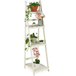Relaxdays - Etagère à fleurs, pour l'intérieur et le balcon, simple et chic, pliante, 160x41x50 cm, 4 marches, blanc