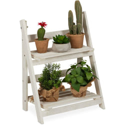 Relaxdays - Etagère à fleurs, pour l'intérieur et le balcon, simple et chic, pliante, 51x41x25 cm, 2 marches, blanc