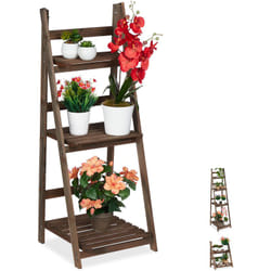 Relaxdays - tagère escalier fleurs, 3 niveaux, escalier fleurs bois , pliable, échelle plantes, HlP:108x41x40cm brun