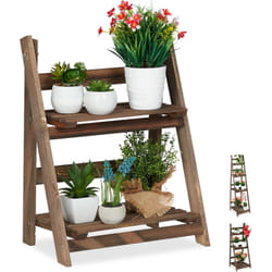 Relaxdays - tagère escalier fleurs, escalier fleurs bois 2 niveaux, pliable, échelle plantes, HlP 51,5x 41x24 cm, brun
