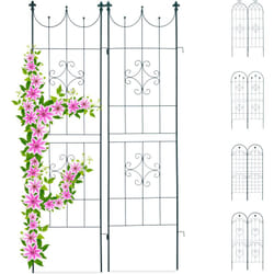 Relaxdays - Treillis jardin fer set de 2 clôture plante grimpante grille fleurs arceau rosier 180 x 50 cm c, vert foncé