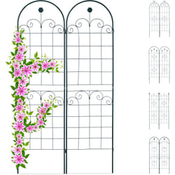 Relaxdays - Treillis jardin fer set de 2 clôture plante grimpante grille fleurs arceau rosier 180 x 50 cm b, vert foncé