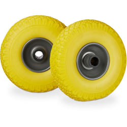 Relaxdays - Roue de brouette, caoutchouc, 3.00-4', 2x roue de rechange, pour axe de 25 mm, 260x85 mm, jaune-gris