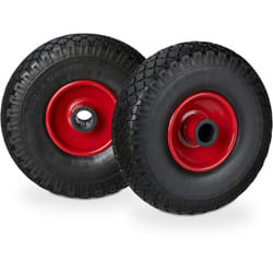 Relaxdays - Roue de brouette, caoutchouc, 3.00-4', 2x roue de rechange, pour axe de 25 mm, 260x85 mm, noir-rouge